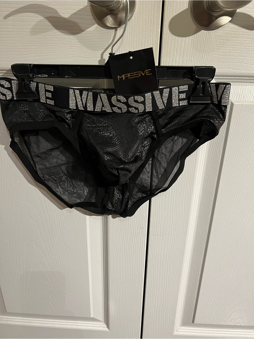 Andrew Christian Black Sheer Briefs with Silver Glitter Waistband